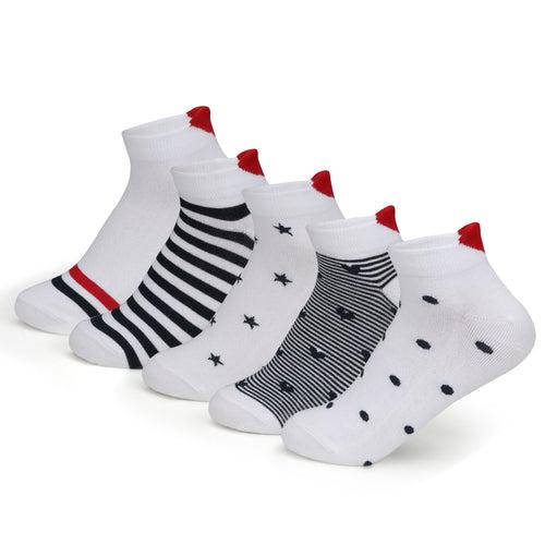 Supersox Women Funky Design Pattern Sneaker Length Compact Combed Cotton Socks Combo Packs of 5