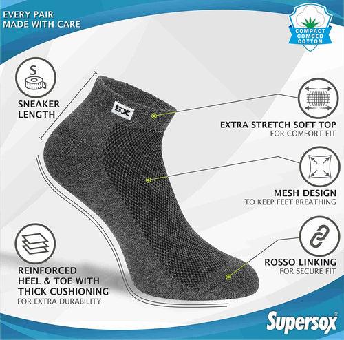 Supersox Men's Half Terry Cotton Cushion Special Design Sneaker Length Socks (Multicolor, Free Size) Pack of 3