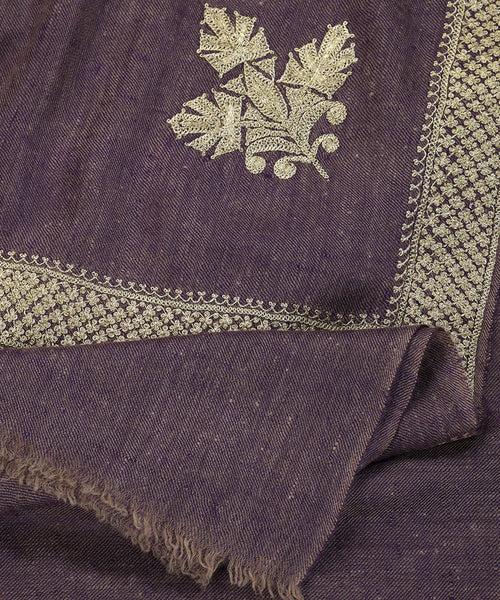 Purple Handwoven Pure Pashmina Shawl With Silver Zari Tilla Border And Palla