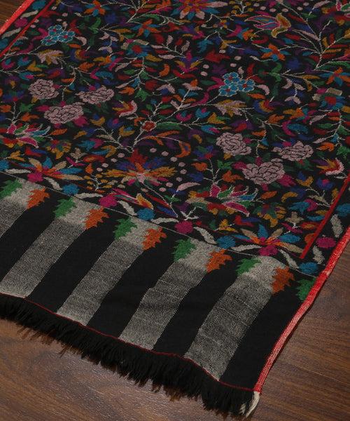 Black Handwoven Pure Pashmina Shawl With All Over Kani Weave