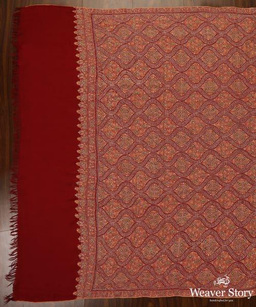 Maroon Handwoven Pure Pashmina Shawl With Sozni Kari Jamawar Embroidery