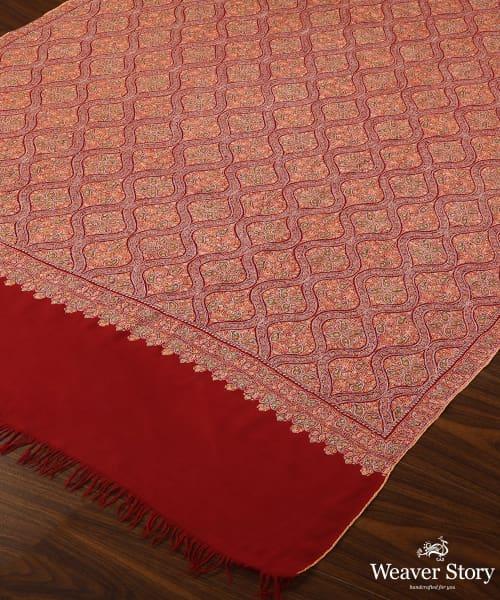 Maroon Handwoven Pure Pashmina Shawl With Sozni Kari Jamawar Embroidery