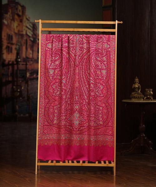 Magenta Handwoven Pure Pashmina Shawl With Sozni Kari Jamawar Embroidery