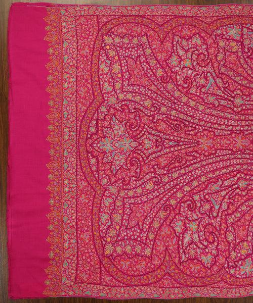 Magenta Handwoven Pure Pashmina Shawl With Sozni Kari Jamawar Embroidery