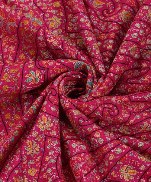 Magenta Handwoven Pure Pashmina Shawl With Sozni Kari Jamawar Embroidery