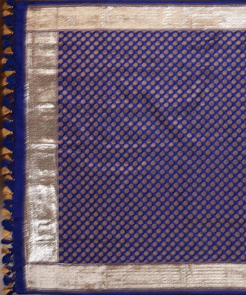 Blue Handloom Pure Katan Silk Banarasi Dupatta With Badla Border