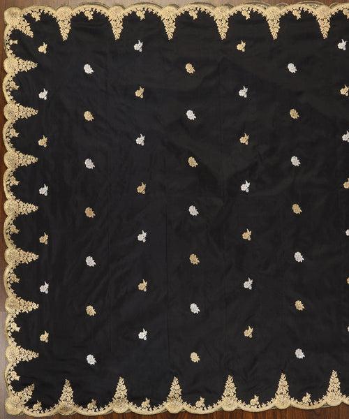 Handloom Black Pure Katan Silk Banarasi Dupatta With Scalloped Border And Kadhwa Booti