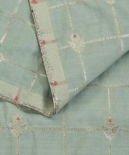 Pastel Pistachio Green Handloom Pure Moonga Silk Banarasi Fabric With Cutwork Sona Rupa Booti