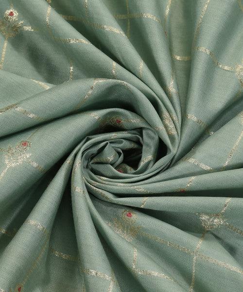 Pastel Pistachio Green Handloom Pure Moonga Silk Banarasi Fabric With Cutwork Sona Rupa Booti