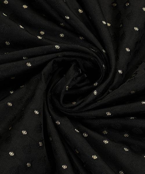 Handloom Black Pure Katan Silk Tanchoi Banarasi Fabric With Reshma Booti