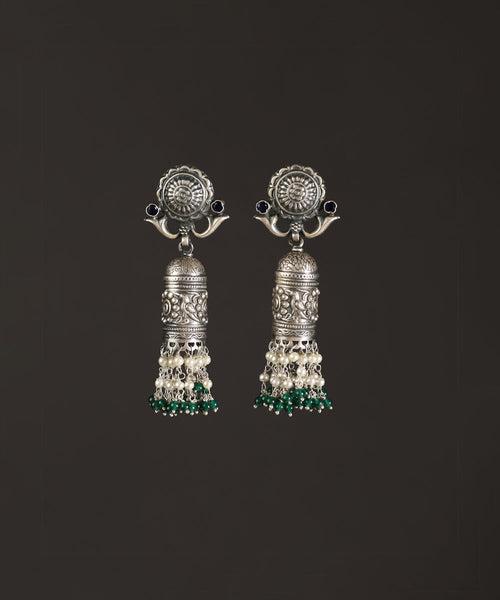 Deepan Handcrafted Oxidised Pure Silver Earrings With Fresh Water Pearls