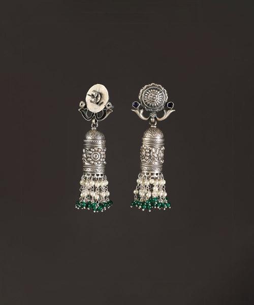 Deepan Handcrafted Oxidised Pure Silver Earrings With Fresh Water Pearls