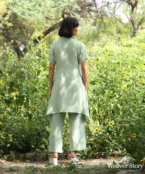 Sage Green Embroidered Kurta With Ankle Length Pure Cotton Pants