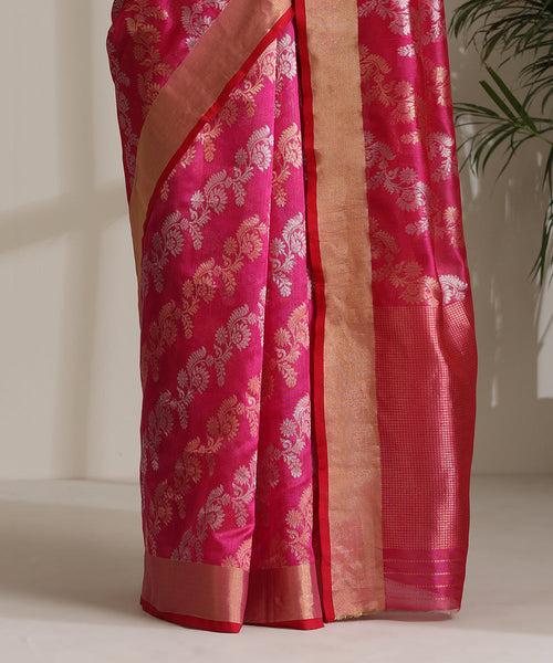 Rani Pink Handloom Pure Chanderi Silk Saree With All Over Sona Rupa Meena Jaal And Tissue Border