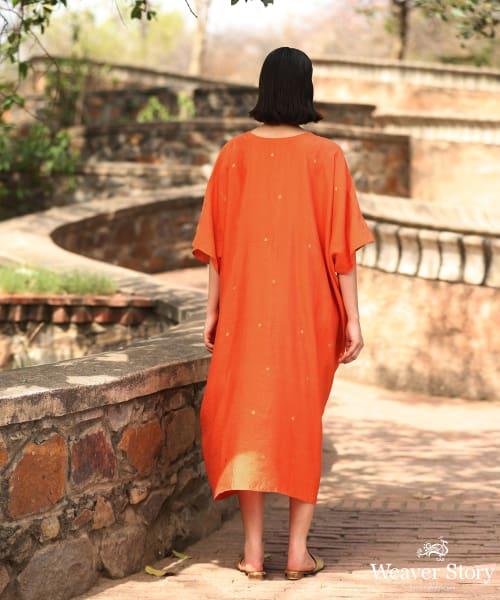 Handloom Orange Silk Kaftan with Delicate Zari Motifs