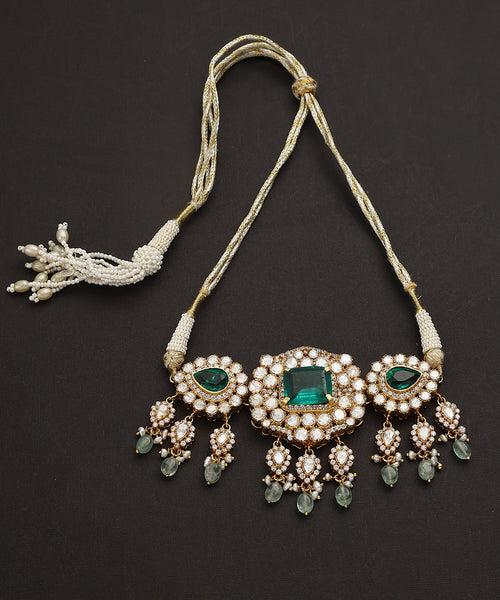 Palash Handcrafted Pure Silver Necklace With Moissanite Polki
