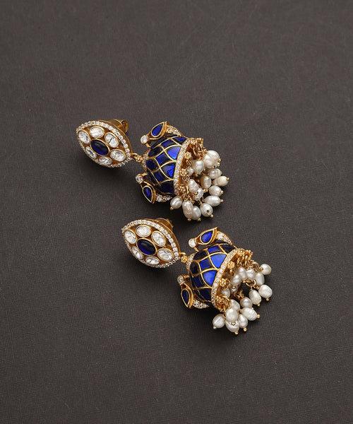 Swadha Handcrafted Pure Silver Kundan Earrings With Semi Precious Stones