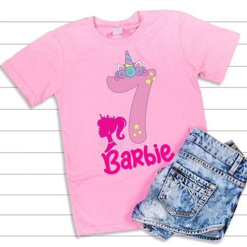 Barbie and Unicorn Theme 7th Birthday T-Shirts