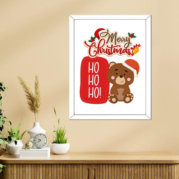 Christmas Home Décor Framed Posters | Cute Teddy with Santa Cap