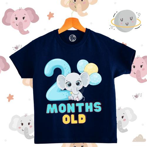 Cute Baby Elephant with Balloons | 0-3 Months Monthly Birthday T-Shirts