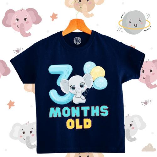 Cute Baby Elephant with Balloons | 0-3 Months Monthly Birthday T-Shirts