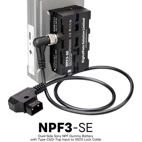 DigitalFoto Solution Limited Dual-Side Sony NPF Dummy Battery with Type-C&D-Tap Input to 5525 Lock Cable