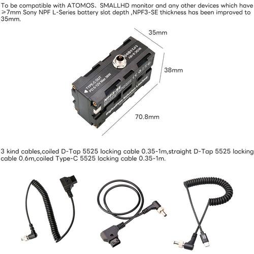 DigitalFoto Solution Limited Dual-Side Sony NPF Dummy Battery with Type-C&D-Tap Input to 5525 Lock Cable