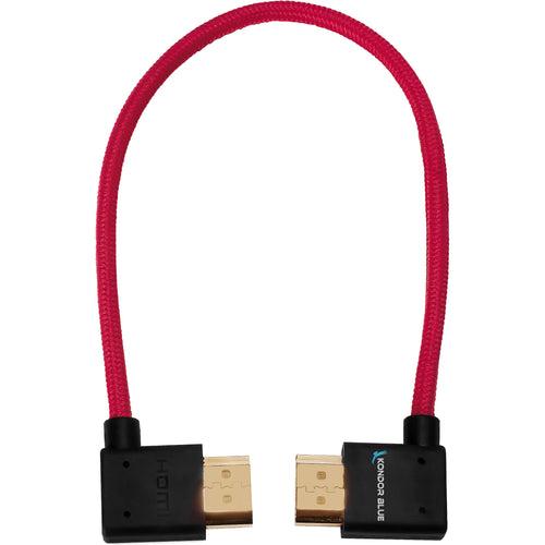 Kondor Blue Right-Angle to Left-Angle High-Speed HDMI Cable (Cardinal Red, 12")