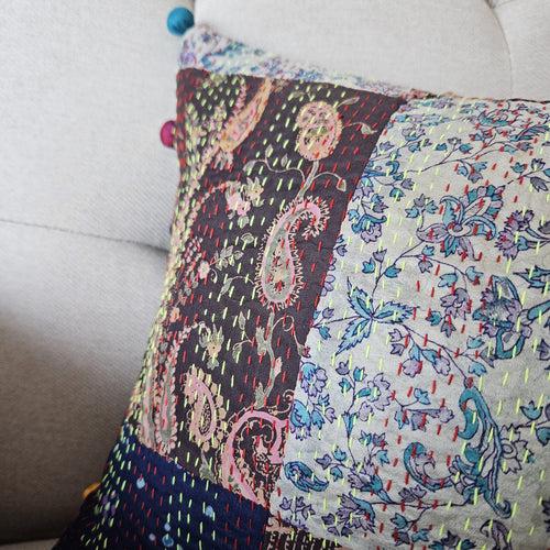 Bright Vintage Sari Kantha Patchwork Cushion Cover, 30 x 50 cm