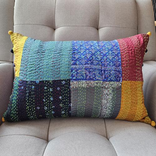 Bright Vintage Sari Kantha Patchwork Cushion Cover, 30 x 50 cm