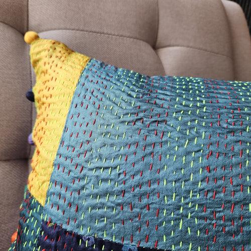 Bright Vintage Sari Kantha Patchwork Cushion Cover, 30 x 50 cm