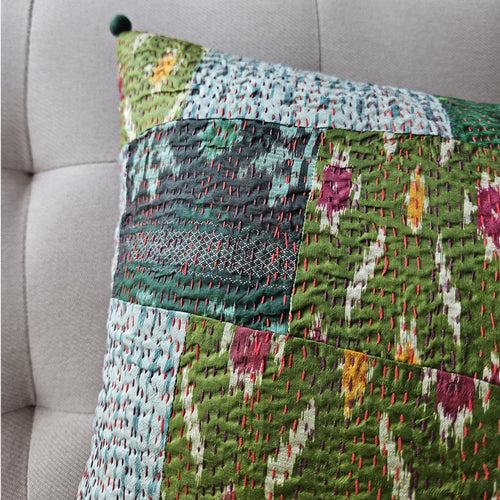 Bright Vintage Sari Kantha Patchwork Cushion Cover, 40 x 40 cm