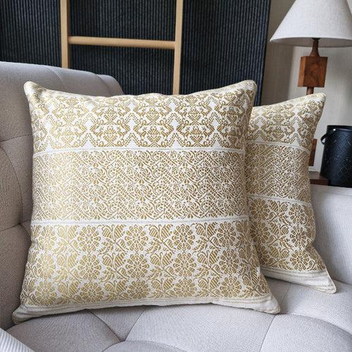 Beige & White Ahimsa, Peace Silk Pillow Cover