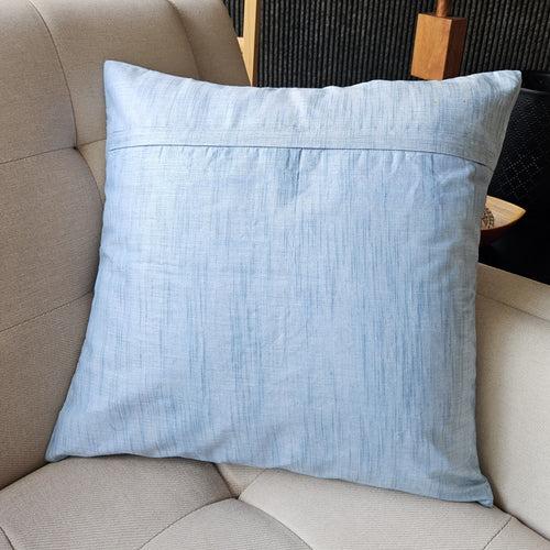 Blue Handloom Cotton Pleated Cushion Cover