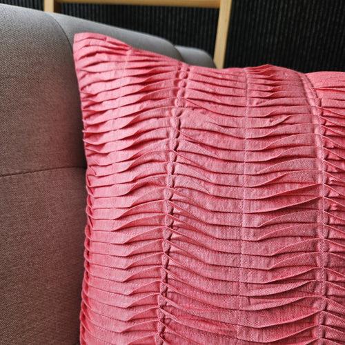 Coral Handloom Cotton Pleated Cushion Cover