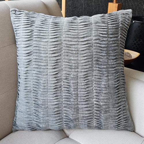 Grey Handloom Cotton Pleated Cushion Cover