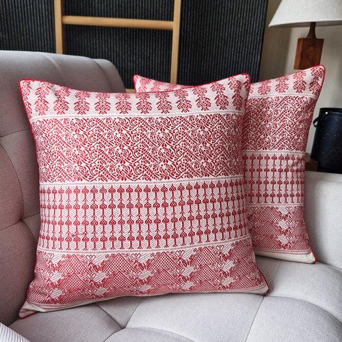 Red & White Ahimsa, Peace Silk Pillow Cover