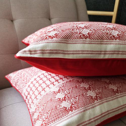 Red & White Ahimsa, Peace Silk Pillow Cover