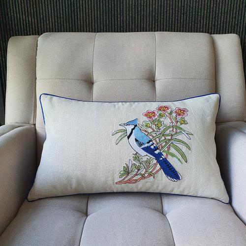 Bulbul Cushion Cover , Embroidered Bird Pillow Cover