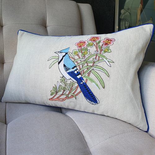 Bulbul Cushion Cover , Embroidered Bird Pillow Cover