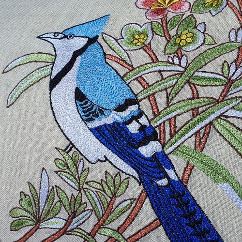 Bulbul Cushion Cover , Embroidered Bird Pillow Cover