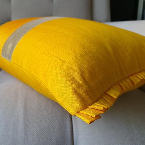 Yellow, Teal and Gold Silk  Brocade Lumbar Pillow Cover