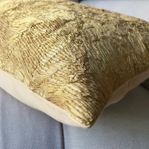 Metallic Gold Cushion Cover with Pleated Effect