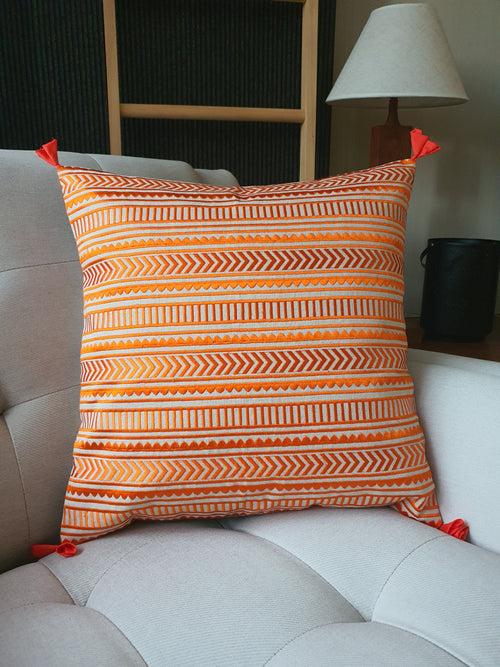 Beautiful Orange Geometric Embroidery on Cotton Linen Base