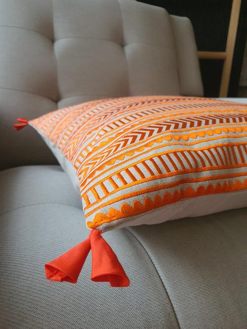 Beautiful Orange Geometric Embroidery on Cotton Linen Base