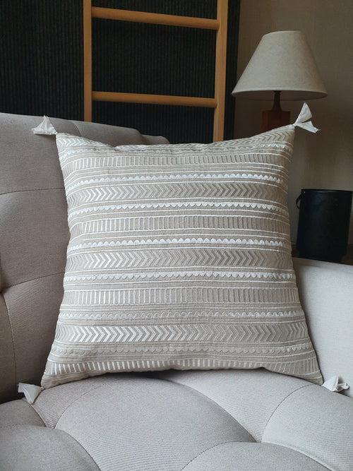 Beautiful Ivory Geometric Embroidery on Cotton Linen Base