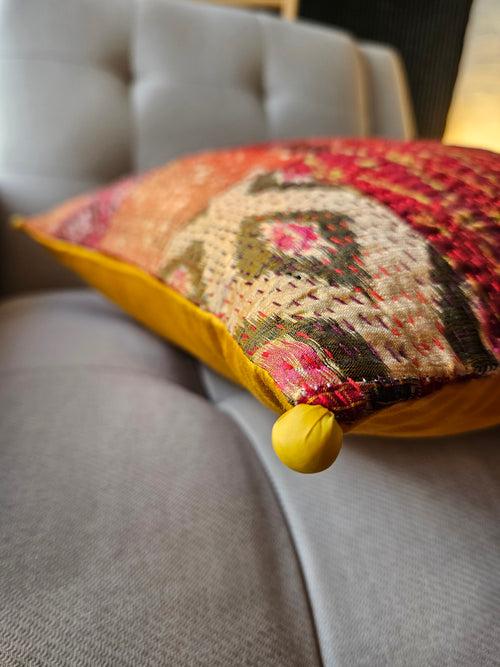 Bright Vintage Sari Kantha Patchwork Cushion Cover, 45 x 45 cm