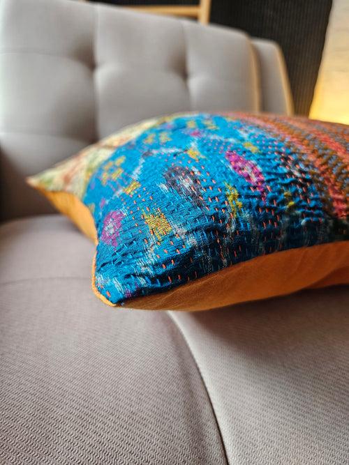 Bright Vintage Sari Kantha Patchwork Cushion Cover, 45 x 45 cm