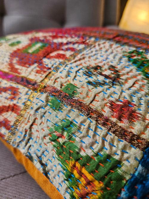 Bright Vintage Sari Kantha Patchwork Cushion Cover, 45 x 45 cm