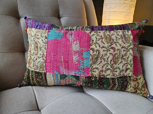 Bright Vintage Sari Kantha Patchwork Cushion Cover, 30 x 50 cm